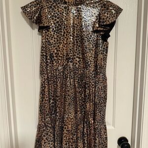 Anthropologie Metallic Leopard Print Midi Dress